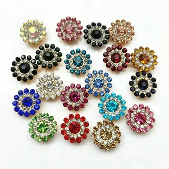 U8MO 50 Metal Bling Sunflower Crystal Rhinestone Pearl Flatback Buttons 14mm Sewing-Mixed Color Golden