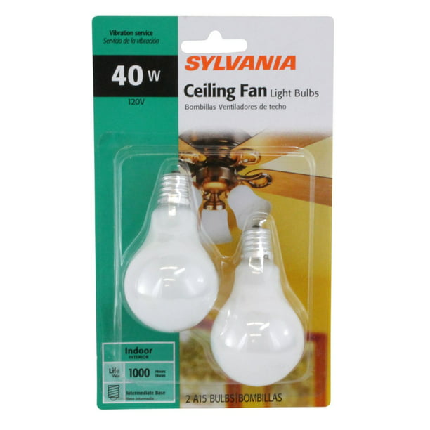 Sylvania 40 Watt A15 White Ceiling Fan Bulbs Intermediate Base 2 Pack Com - What Light Bulbs For Ceiling Fan