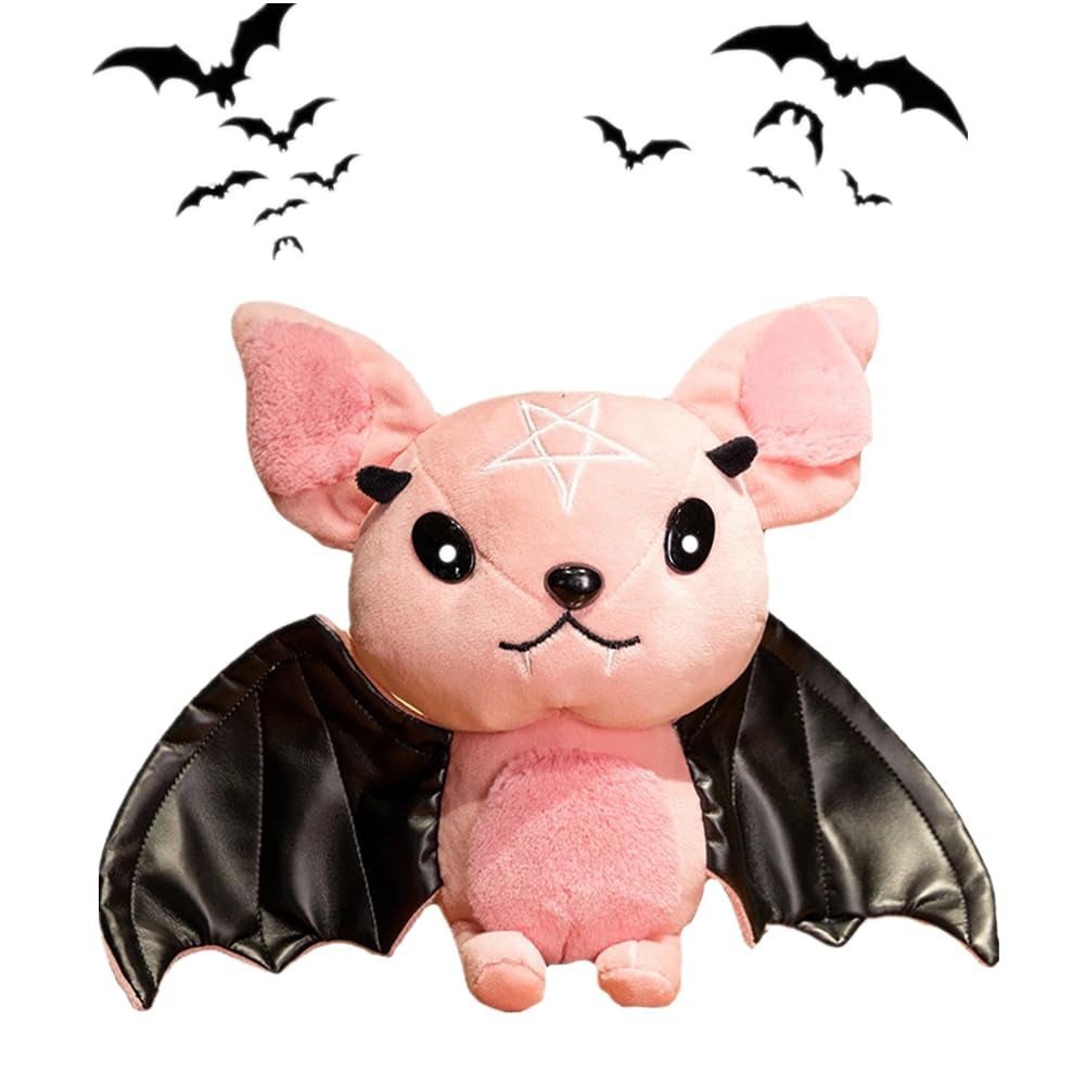Konexial Bat Plush Stuffed Animal Toys Halloween Black Bat Decor Soft Hugging Plush Doll Toy Gifts for Kids Birthday Halloween Christmas (Pink 11.8inch)