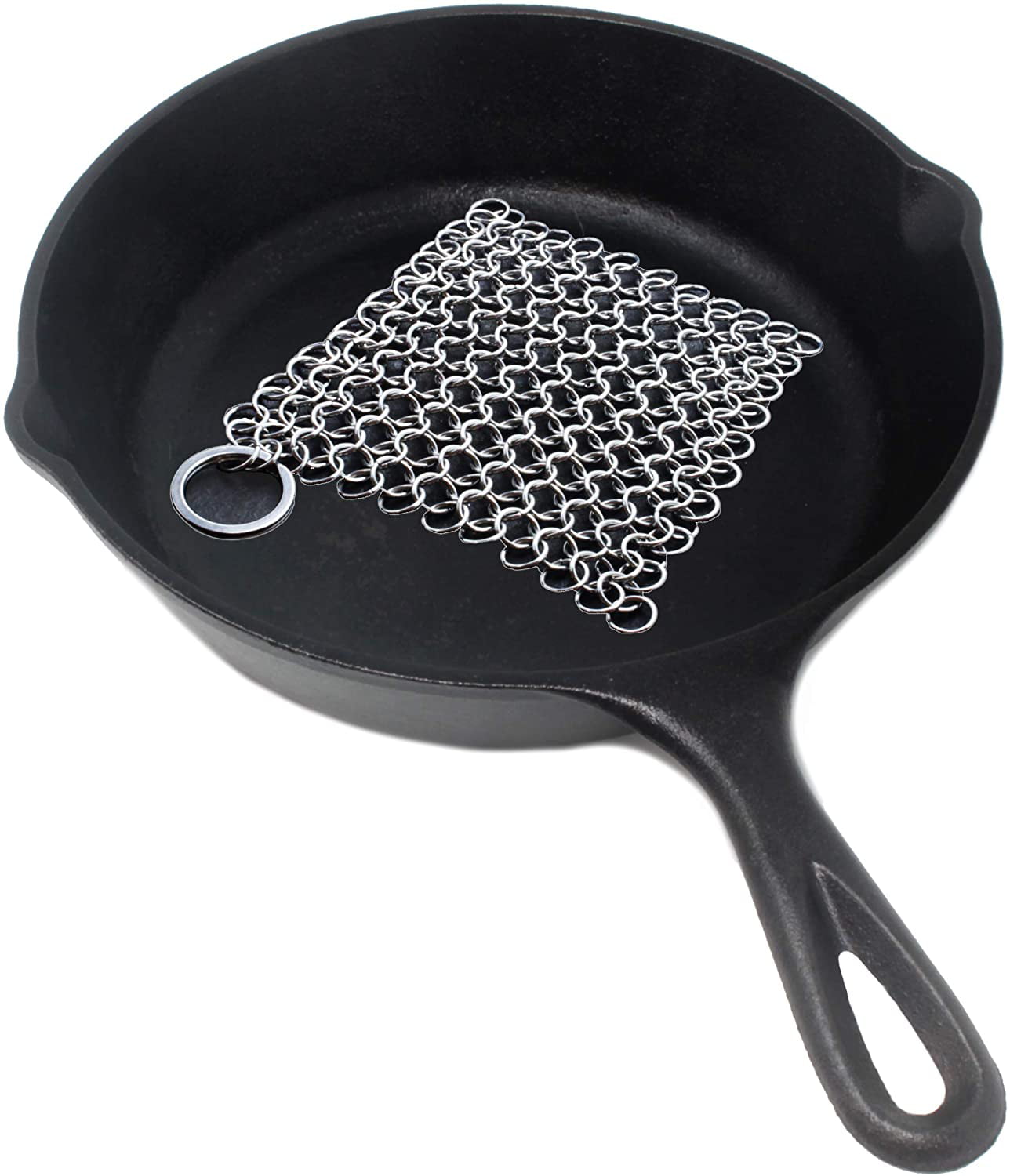 Cast Iron Cleaner Round 5 Chainmail Scrubber for Skillet Wok; Reusable Option to Scouring Pad; Does Not Rust Like Steel Wool; Makes Cookware Cleaning Easy Griddle Pan 