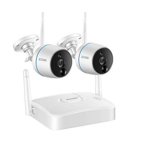 Mini Nvr - ZOSI Wireless Security Cameras System, 1080P 4CH Mini NVR and (2) HD 1080p 2.0MP Weatherproof Outdoor Indoor WiFi IP CCTV Cameras, PIR Motion Sensors, Two-Way Audio, SD Card Storage