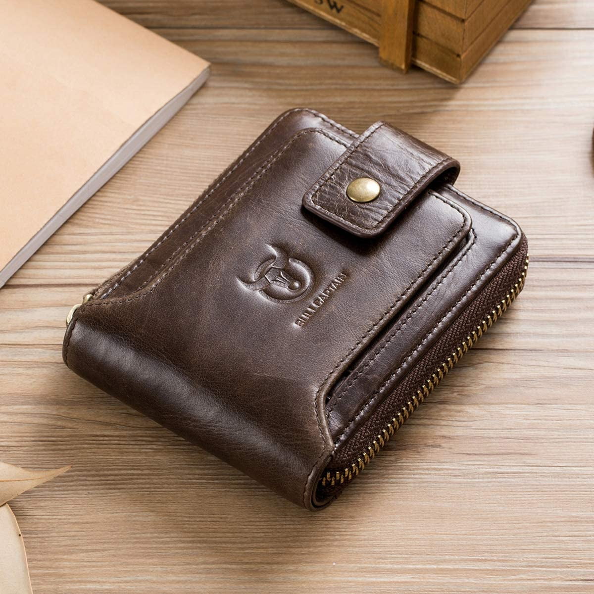 Genuine Leather Wallet for Men Large Capacity ID Window Card Case with Zip Coin Pocket QB 231 Coffee Walmart