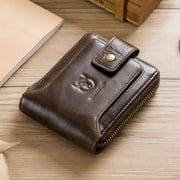 Bullcaptain Genuine Leather Wallet for Men Large Capacity ID Window Card Case with Zip