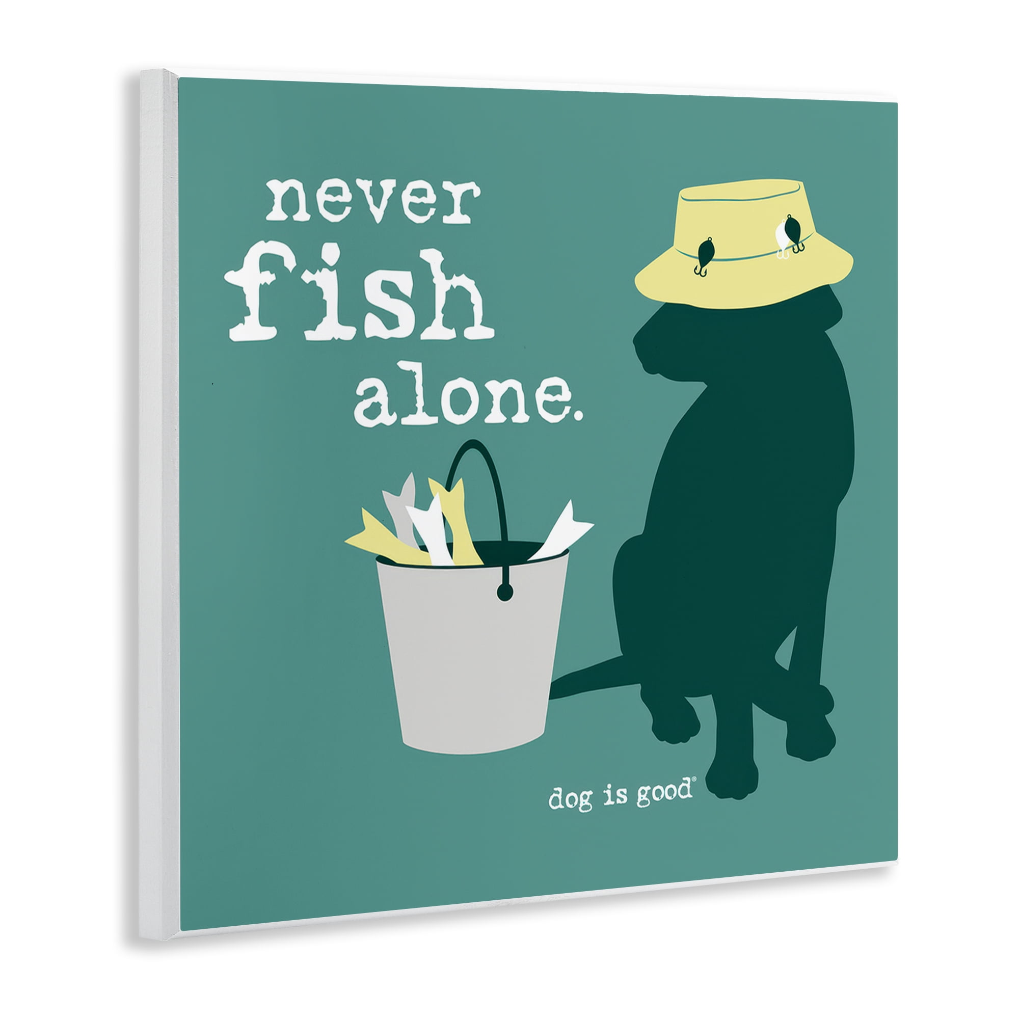 Stupell Industries Never Fish Alone Dog Animals Painting Unframed Art Print Wall Art, 12 x 12