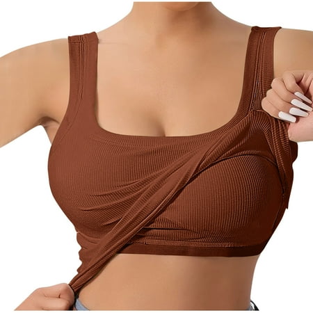 Chbgutlmr Tank Tops with Bulit in Bra for Women Ribbed Square Neck Slim Fitted Backless Camisole Tops