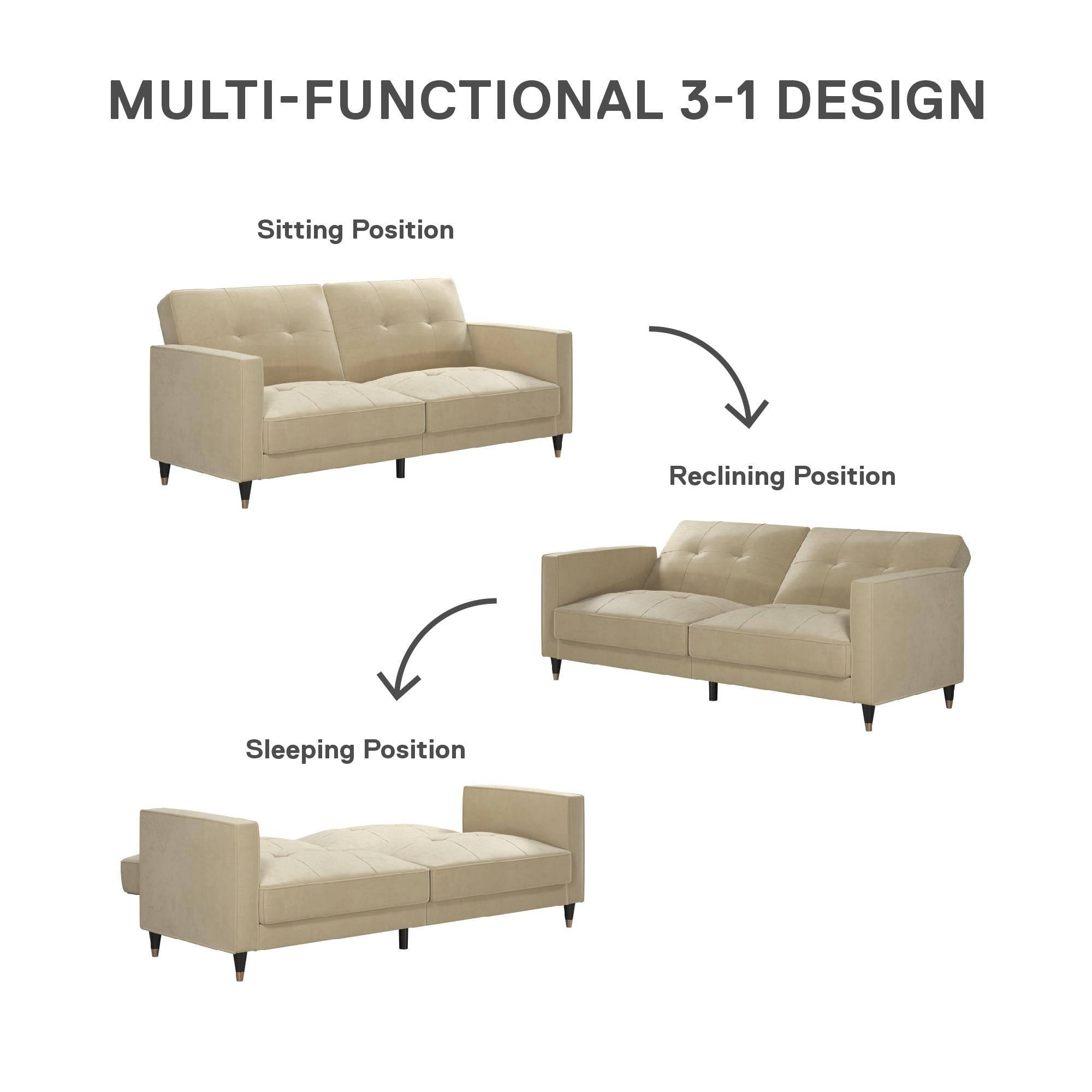 DHP Penelope Pin Tufted Futon, Cream Velvet