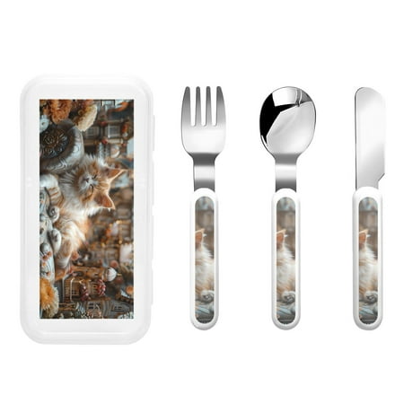 

Kdxio Serene Kitten Kingdom Toddler Utensils Set - Kids Silverware Set Set Kids Utensils Set with Case for Preschooler Children