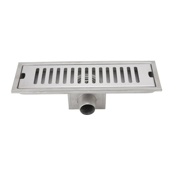 12 Inch Linear Shower Drain with Removable Grid Panel, Fashionable 304 Stainless Steel, Rectangular Shower Floor Drain Channel Quick Drainage with Check Valve for Bathroom Kitchen