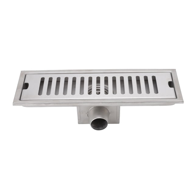 12 Inch Linear Shower Drain with Removable Grid Panel, Fashionable 304 Stainless Steel, Rectangular Shower Floor Drain Channel Quick Drainage with Check Valve for Bathroom Kitchen