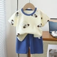 thumbnail image 2 of Odeerbi Toddler Boys 2 Piece Outfits Cartoon Cotton T-shirt Shorts Set Summer Clothes Baby Cute Printed Round Neck Short Sleeve Shorts Set Beige, 2 of 5