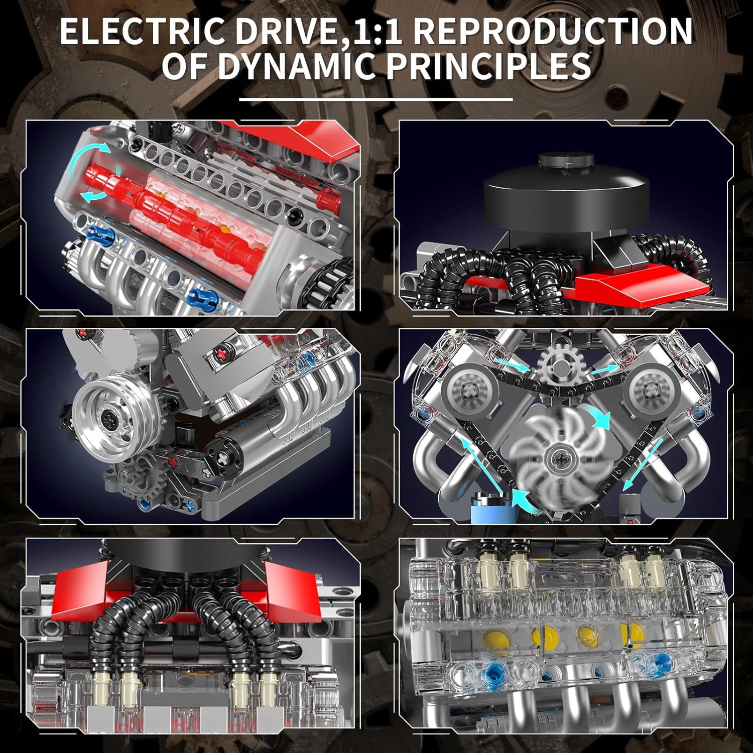 Mould King 10171 V8 Engine Building Blocks Sets, V8 Engine Model kit That Run, Build Your Own STEM Model Engine, 8-Cylinder Car Engine Building Engineering Toys  Collections(487+PCS)