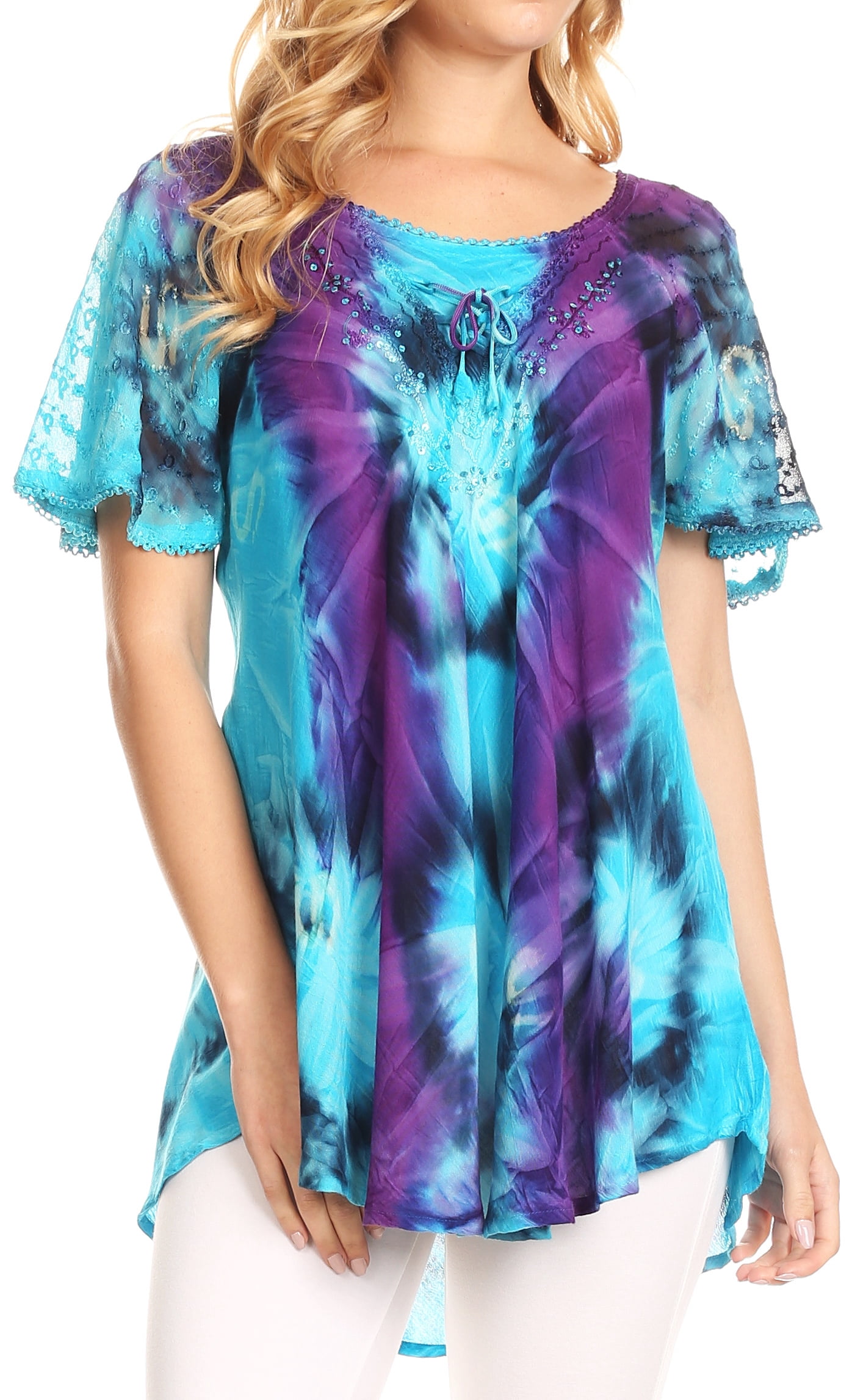 Sakkas Juniper Short Sleeve Lace Up Tie 