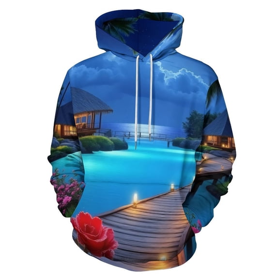 Tropical Moonlit Resort Men's Women New Sweatshirt Hoodie Men's Plus Size Sweatshirt Hooded Sweatshirt 3d Printed Street Men's Cloth