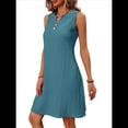 thumbnail image 1 of Vestidos de Verano para Mujer, para Vacaciones en la Isla, Sin Mangas, Cuello en V, Túnica Informal para Playa. Azul Mar S, 1 of 10