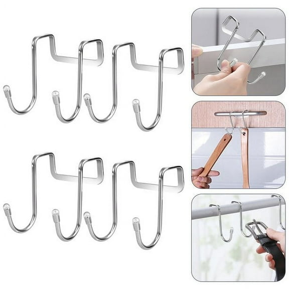 4PackOver The Door Hooks, Shower Hooks Towel Hanger for Glass Door, Towel Hooks for Kitchen Bathroom Cabinets Cupboards, Stainless Steel Utility Hooks Fitting Wide and Thin Doors