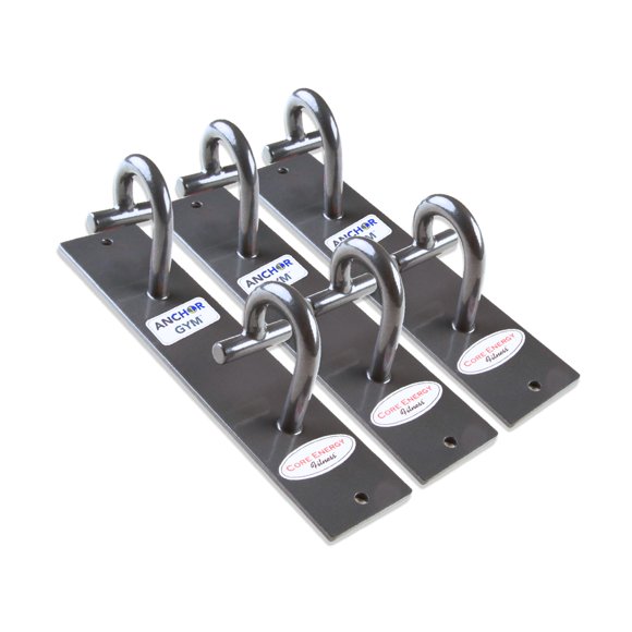 Anchor Gym Core Station - Wall Mount Workout Anchors for Resistance Band, Three Units with Two Hooks for Exercise Bands, Body Weight Straps, Strength Training & Home Gym - (Screws Included)