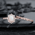 thumbnail image 3 of White Fire Opal and Diamond Engagement Ring Set in 14K Rose Gold Vermeil- Unique Oval Cut Opal Halo Promise Ring Bridal Set, 3 of 6