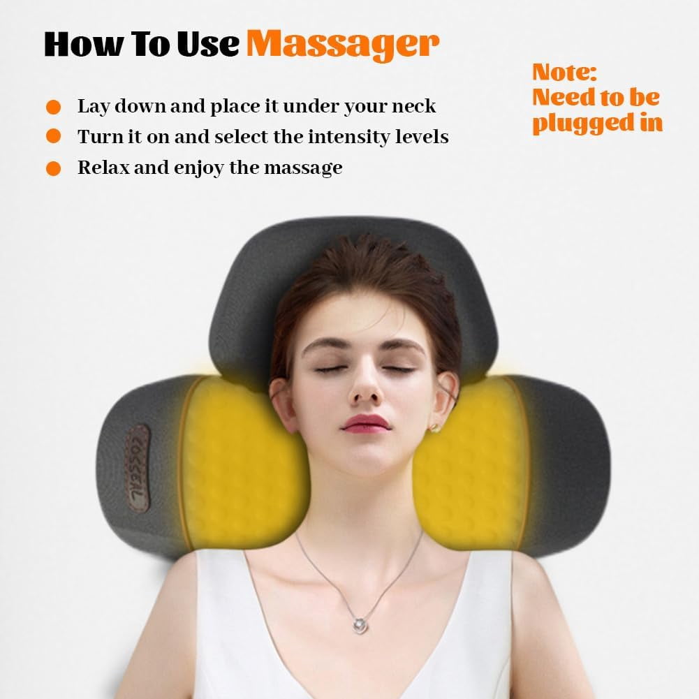 3-in-1 Neck Massager Pillow, 2026 New Neck Massager with Heating, Traction & Vibration Function, Deep Tissue Massage, Hump Corrector, Memory Foam Pillows for Sleep Aid and Relaxation