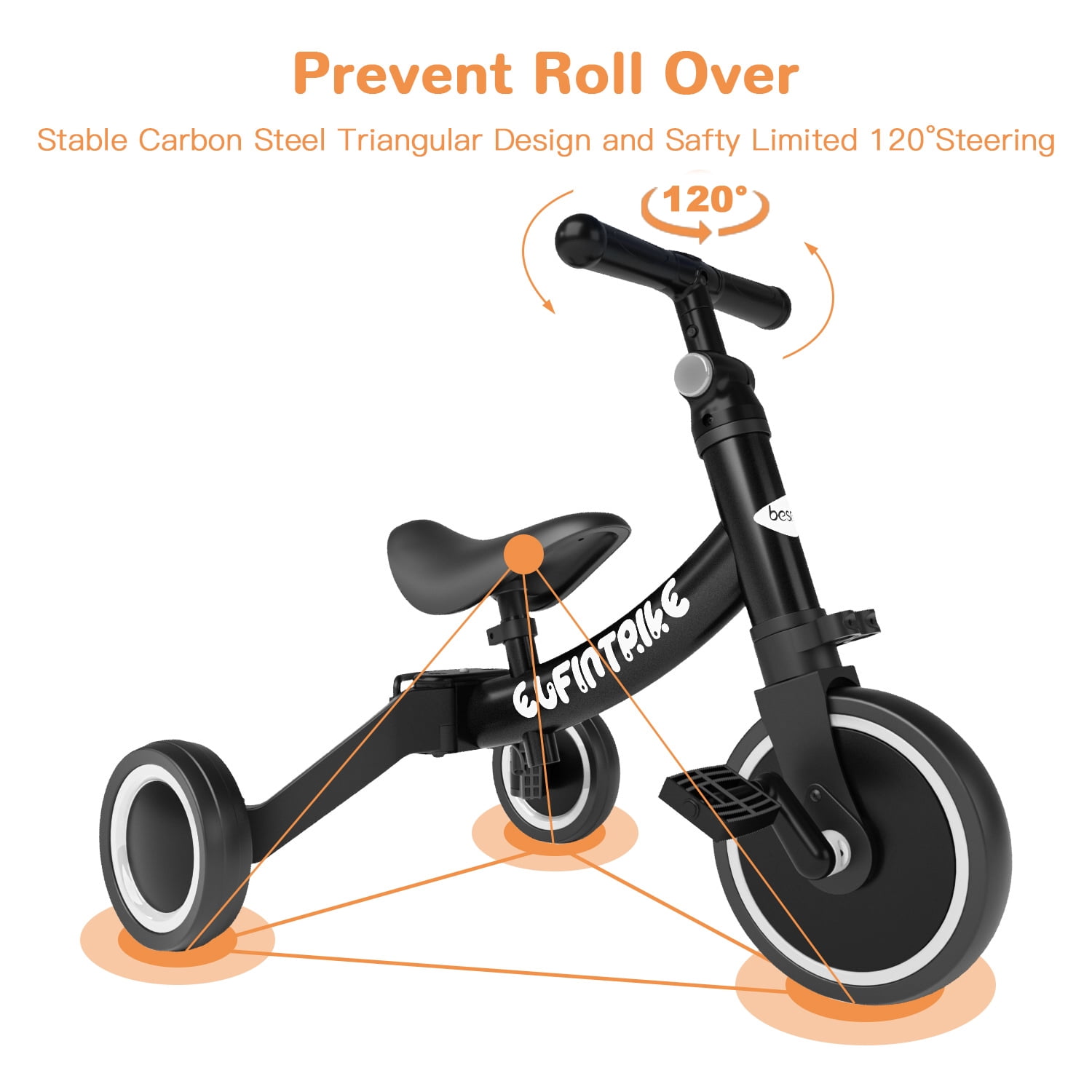 besrey 5 in 1 Kids Tricycle Toddler Bike for 1-3 Years Old Boys Girls Adjustable Seat Balance Bike