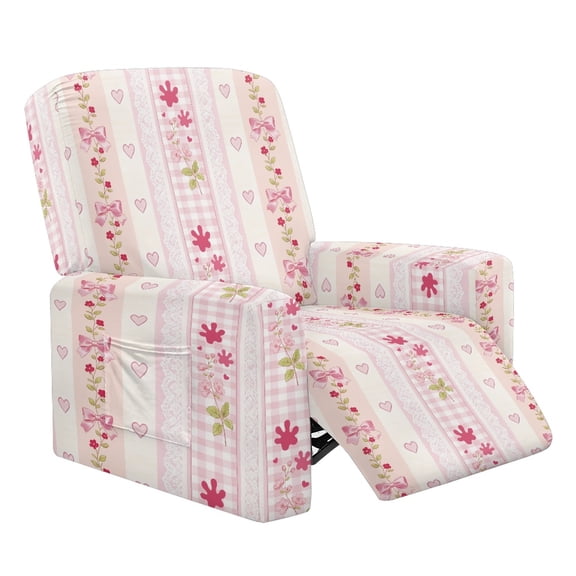 HELLHERO Brushed 4 Pieces Recliner Chair Slipcover for Pet, Polyester Spandex Stain Resistant Recliner Couch Covers for Home, Pink Floral Heart Stripe