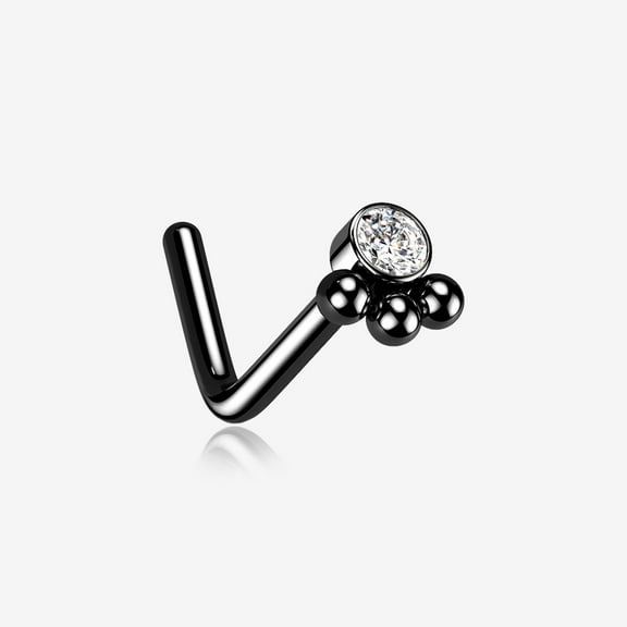BM25 Blackline Bali Beads Sparkle Steel L-Shaped Nose Ring-Clear Gem