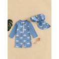 thumbnail image 2 of aturustex Toddler Boy Rash Guard Swimsuit with Hat 3M 6M 12M 18M 2T 3T Infant 2 Pcs Zipper Swimwears Set Long Sleeve Jumpsuits Coconut Tree Whale Lobsshion Beachwear for Holiday Summer Party, 2 of 7