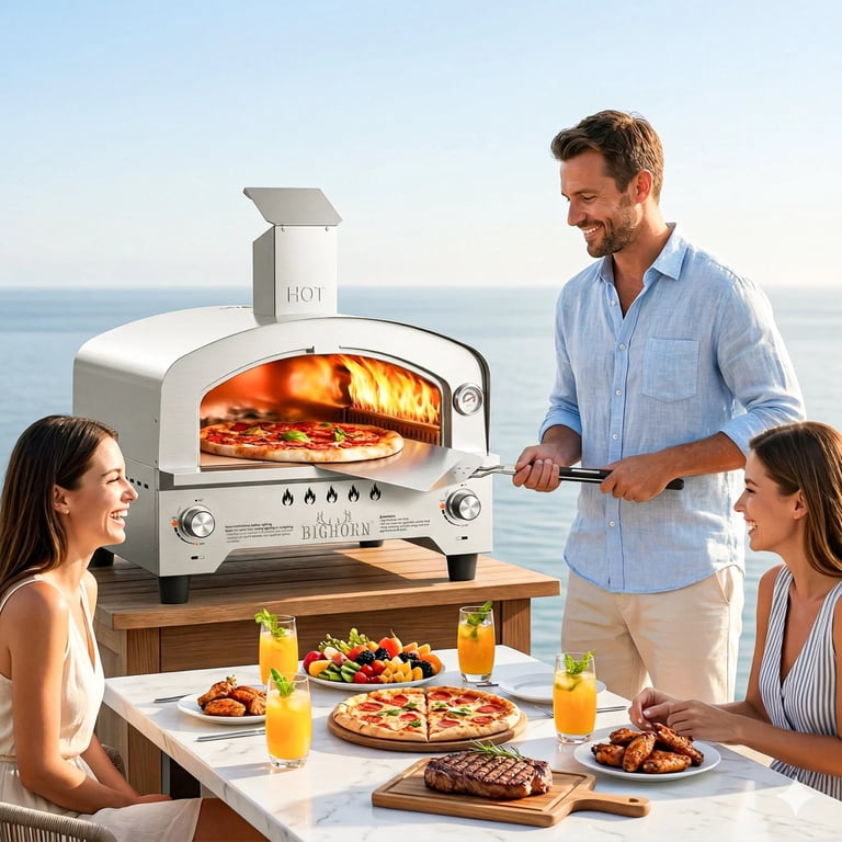 Big Horn Outdoors 13'' Stainless Steel Propane Gas Pizza Oven for