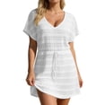 thumbnail image 2 of Swimsuit Coverup for Women Short Sleeve V Neck Lace Eyelet A Line Mini Dress Beach Cover Up Bathing Suit Dress, 2 of 5
