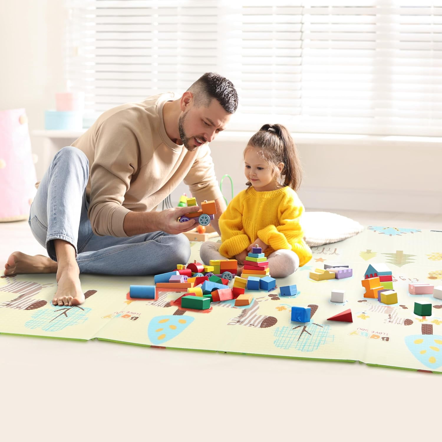 Bammax Extra Large 78" x 70" x 0.4" XPE Foam Baby Play Mat with Travel Bag | Waterproof, Foldable & Reversible Padded Playmat | Baby Crawling & Kids Play Mat – Giftable Design, Giraffe & Mixed Animal