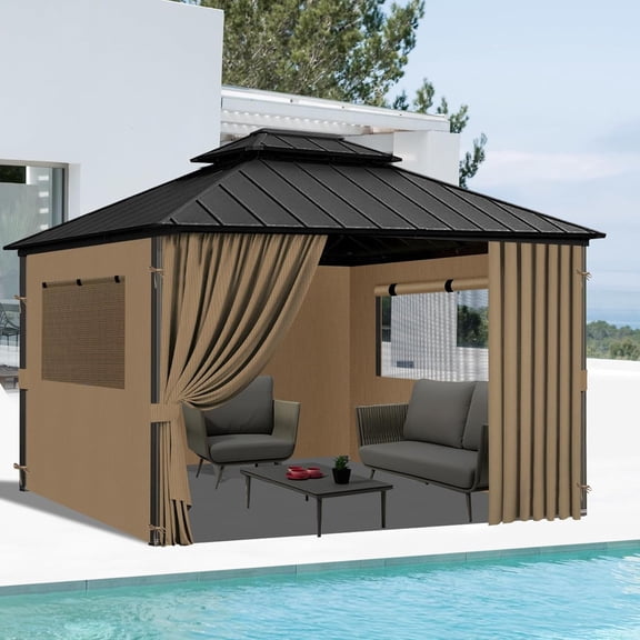 12'x12' Gazebo Curtains Outdoor Waterproof, 4-Panels Sidewalls with Zipper, Universal Replacement for  Privacy Screen(Only Curtains)