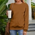 thumbnail image 2 of Rlmidhb 2025 Sweatshirts for Women Basic Brown Long Sleeve Solid Color Long Loose Pullover Tops Round Neck Fleece Sweatshirt, 2 of 7