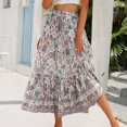 thumbnail image 4 of EQWLJWE Womens Bohemian Floral Printed Maxi Skirt,Summer Beach Pleated Elastic High Waist A-Line Flowy Swing Long Skirt Gift Beige XL, 4 of 5