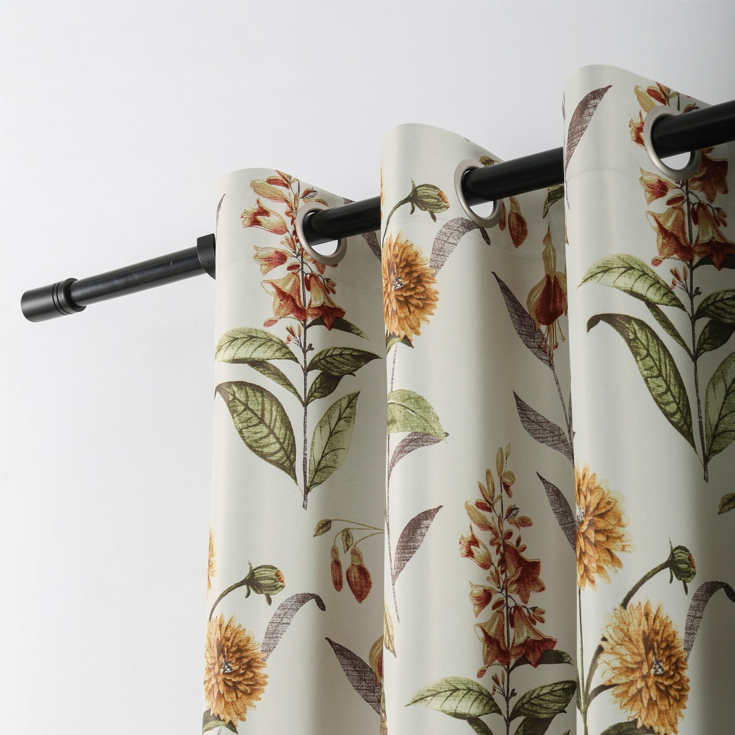 VOGOL Blackout Window Curtains for Patio Sliding Door, Classic Floral Pattern Linen Textured Room Darkening Curtain and Drapes for Bedroom, 2 Panels Set, W52xL96 inch, Yellow