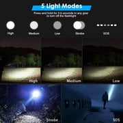 5000 Lumens Flashlights LED Rechargeable 30W Flashlight with Digital Power Display & 5 Modes Waterproof Handheld Flashlight for Camping Emergency