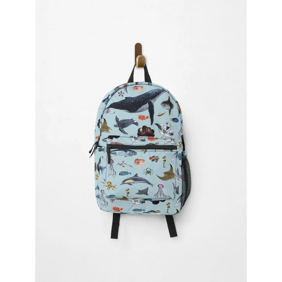 Sea Animals Pattern Light Blue Backpack, Back To School Backpack