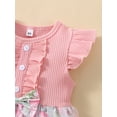 thumbnail image 5 of Seyurigaoka Baby Girl Flying Sleeve Dress, Round Neck Floral Pattern Patchwork Summer A-Line Dress, Two-Layer Hem Dress, 5 of 8