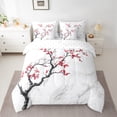 thumbnail image 3 of Manfei Red Cherry Blossoms 7-Piece Bedding Comforter Set, Grey White Marble Abstract King Bedding Sets, Vintage Artwork Reversible Bed Sheets, Lightweight Room Decor, 3 of 8
