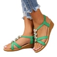 thumbnail image 5 of Fiaer Wedge Sandals with Arch Support for Women Stylish Casual Open Toe Slingback Shoes Summer Dressy Beach Vacation Walking Low Dress Sandals Light Green 9, 5 of 9