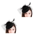 thumbnail image 2 of Guardurnaity Sombrero tocado para mujer, velo de malla de plumas, fiesta de té, boda, escenario, espectáculo, horquilla de novia, tocado, negro Negro 2piezas, 2 of 6