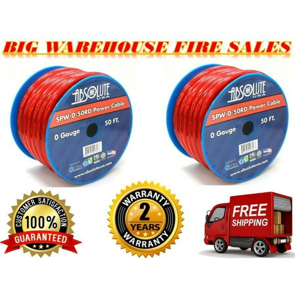 (2) 1/0 Gauge 50 FT PRO Xtreme Twisted Power / Ground Battery Wire Cables Red