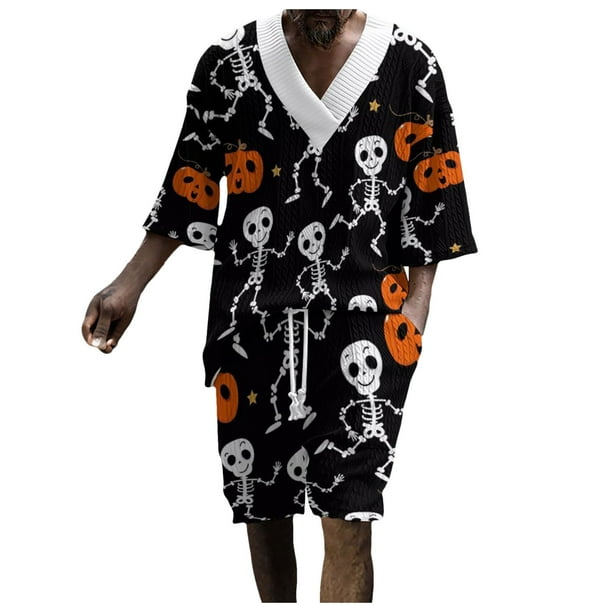 JHLZHS 80 S Outfits for Men Casual Men's Cartoon Prints Knitted Loose Short Sleeved Loose Shoulder Large V Neck T Shirt Shorts Set Mens 2 Piece Outfits All White Outfits for Men Formal