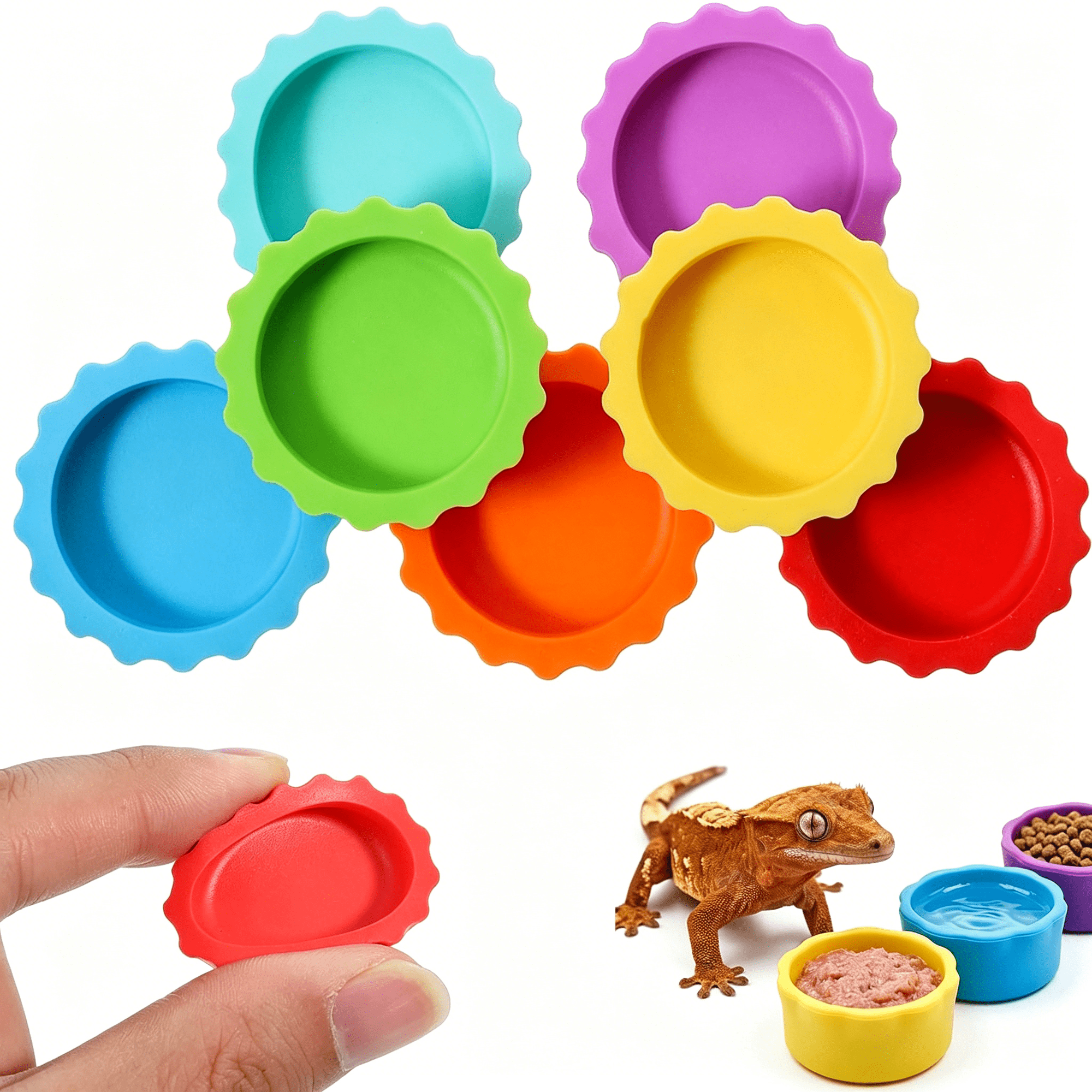 ZULAR 7 Pcs Gecko Food and Water Bowl Reusable Silicone Reptile Feeding Dish Small Pet Tank Accessories for Gecko Lizard Hermit Crab Tarantula Isopods Easy Clean