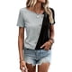 thumbnail image 1 of Camiseta de manga corta para mujer, estilo informal, con bloqueo de color, cuello redondo, camiseta de verano con decoración de botones para uso diario, gris claro XXL, 1 of 7
