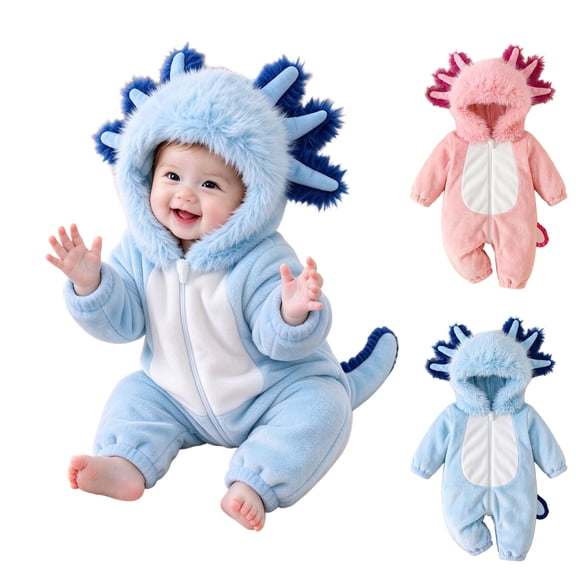 Baby Boys Animal Outfit Long Sleeve Hooded Romper Jumpsuit Axolotl Halloween Fall Winter Clothes Size 0-9 Months
