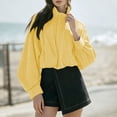 thumbnail image 6 of QIYAGBSA Gingham Cropped jacket for Women Stand Collar Zip Up Long Sleeve Elastic Hem with Pockets for Fall Dinner and Weekend Wear, 6 of 9