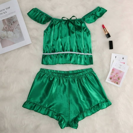 

Medcursor Women Solid Ruffle Passion Lingerie Sleepwear Plus Size Nightwear 2PC Set