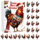 thumbnail image 1 of Adorno de calendario de Adviento: adorno de gallo con gorro y bufanda de Papá Noel 24 adornos de gallo en 2D, 1 of 8