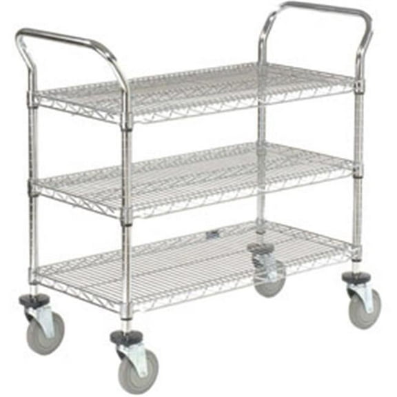 48 x 24 in. Wire Utility Cart with 3 Shelves - Chrome - Capacity 800 lbs