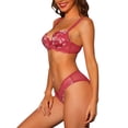 thumbnail image 4 of Conjunto de lencería push up para mujer Allegra K con tirantes ajustables, bordes de encaje floral, sujetadores y bragas D 40 en rojo floral, 4 of 4