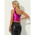 thumbnail image 3 of DARING DIVA Women's Metallic Cropped Top One Shoulder Blouse S Hot Pink, 3 of 6